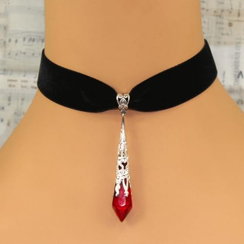 ONLYJUMP Gothic Vampire Bat Earrings Necklace Set for Women Vintage Goth Dark Bat Earrings Blood Pendant Necklaces Mystic Witch Halloween Costume Jewelry Gifts - style: Red