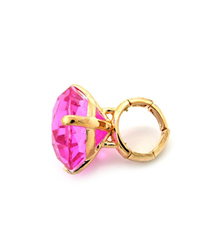 NYFASHION101 Women's Extra Big Rhinestone Fashion Stretch Ring - color: Fuchsia/Gold-Tone