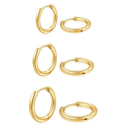 Huggie Hoop Earrings Small Hypoallergenic 14K Gold Plated Huggie Earrings For Women Simple Huggie Stud Earrings - color: Gold-6/8/10mm