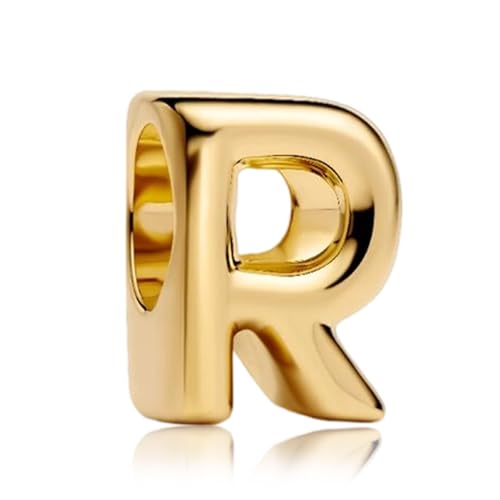 Gold Letter Charms A-Z for Bracelets 925 Sterling Silver Alphabet Initial Charms Beads Jewelry Gifts for Women - color: R