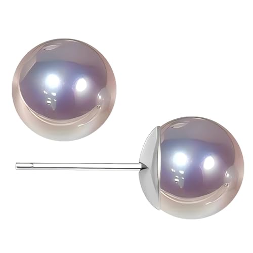 Grey Faux Pearl Stud Earrings, S925 Silver Posts Hypoallergenic for Women - color: Pinkish Grey, size: 8mm