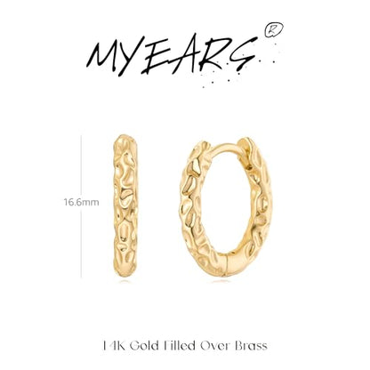 MYEARS Women Earrings Gold Huggie Hoop 14K Small Simple Hypoallergenic Everyday Jewelry - style: Foil Textured