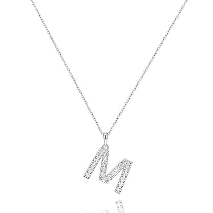 Tarsus Initial Cubic Zirconia Necklace for Women Teens | Jewelry Gifts for Women Adjustable Chain 18" + 2" - style: Silver-M-Diamond style
