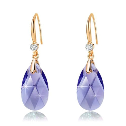 Austrian Crystal Teardrop Dangle Drop Earrings for Women 14K Gold Plated Hook Earring Hypoallergenic Jewelry Gifts for Women Girls - color: Tanzanite