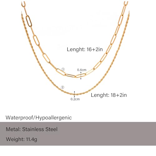 Layered Gold Necklaces for Women14K Gold Planted Non Tarnish | Cuban, Herringbone,Figaro,Paperclip Chain Layering Stack Choker Necklace , Trendy Jewelry Gift for Women - color: E