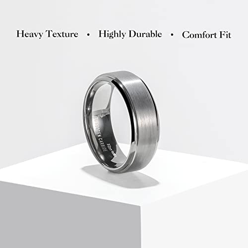 King Will Mens Brushed Wedding Band, Two Tone Matte Step Edges/Pipe Cut, Tungsten Carbide Anniversary Promise Rings Comfort Fit - color: Gunmetal Grey-8mm