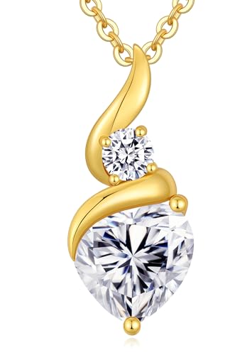 ANDSO Heart Moissanite Necklaces Birthday Jewelry Gifts for Women | S925 Silver /Gold Plating Birthstone Necklace, Ideal Anniversary Christmas Valentine Present for Mom Wife Her Girlfriend - style: 18K Gold-3 Carat