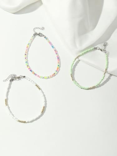 Starfish Mermaid Anklets Bracelets for Women Waterproof Gold Beaded Seashell Starfish Anklets Bohemian Summer Surf Stackable Anklet Bracelet Hawaiian Mermaid Jewelry Outfits for Women - style: 3PCS Bead