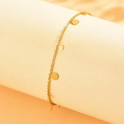 18K Gold Plated Ankle Bracelets for Women Stainless Steel Anklet with Star Cross Disc Coin Teardrop Charms Waterproof Thin Chain Ankle Jewelry Gift for Her - style: Coin-Gold
