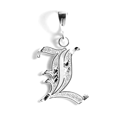 Personalized Gothic Old English Sterling Silver Initial A-Z Pendant. - style: L