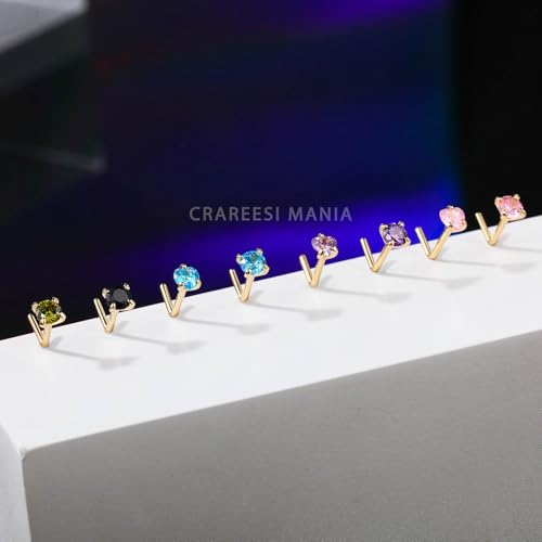 14K Real Gold Nose Studs 20G Nose Rings Studs L Shaped Nose Rings for Women Men Diamond CZ Nose Piercing - color: Yellow Gold-Round GRCZ