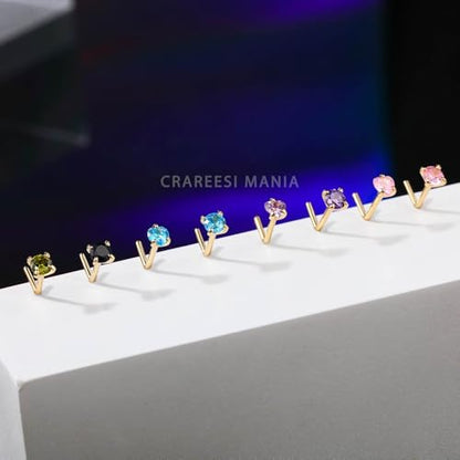 14K Real Gold Nose Studs 20G Nose Rings Studs L Shaped Nose Rings for Women Men Diamond CZ Nose Piercing - color: Yellow Gold-Heart PKCZ