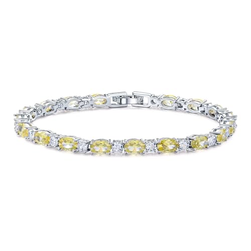 Classic Oval Birthstone Tennis Bracelet for Women - 4 * 6mm Cubic Zirconia Tennis Bracelet Jewelry Birthday Anniversary Wedding Valentine's Day Gift for Her Wife Girlfriend Mom-Size 7.0" - color: 11-Nov-Citrine Yellow