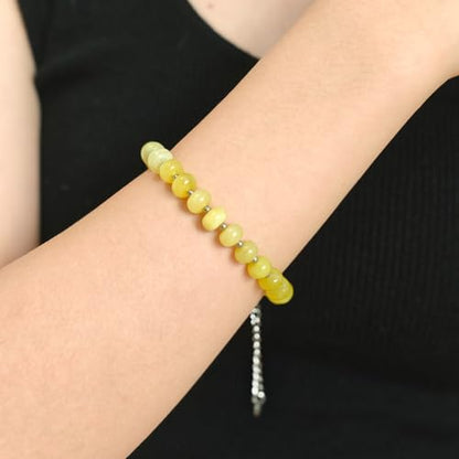 Natural Healing Gemstone Bracelet Handmade Yoga Stretch Elastic Bracelet Stress Relief Crystal Jewelry for Men and Women - color: Lemon Jade(Good Mood), size: 5x8