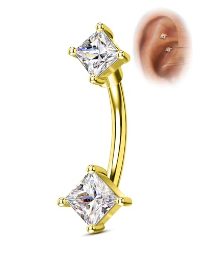 COCHARM Minimalist Rook Earrings 16G Rook Piercing Jewelry Stainless Steel Eyebrow Rings for Women Men Dainty Lobe Earrings 6/8MM - color: YG-6MM