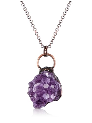 Top Plaza Raw Amethyst Necklaces for Women Healing Crystal Stone Retro Irregular Amethyst Cluster Pendant Necklaces Natural Gemstone Purple Necklace Spiritual Jewelry Gifts - color: Amethyst Cluster