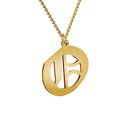 Women's Old English Initial Necklace 18K Gold Plated Stainless Steel Letter Pendant Gift - style: O