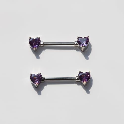 BSJ4U Nipple Piercing Jewelry 14G Stainless Steel Nipple Rings for Women Heart Butterfly Flower Bow Nipple Barbells - color: Purple CZ Nipple Piercing Jewelry