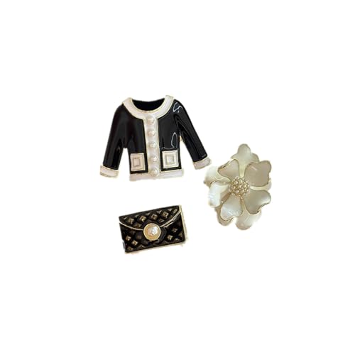 Elegant Flower Imitation Pearl Brooch Pin Set Retro Enamel Coat Bag and Camellia Lapel Collar Brooches Pins Fashion Birthday Business Jewelry for Women Dress Suit Sweater Shirt Badge Accessory 3Pcs - color: Black
