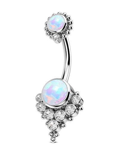 G23 Solid Titanium Belly Button Rings for Women Bezel Cluster 14G Implat-Grade Hypoallergenic Navel Rings Cute 14g Belly Rings - color: D-White Opal-Small Syle