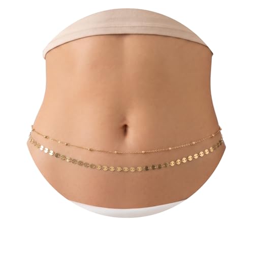 Gold Belly Waist Chain for Women | Layered Belly 14K Gold Plated Chain Adjustable Bikini Belly Beads Body Chain Waterproof | Jewelry Gift - color: Style 2