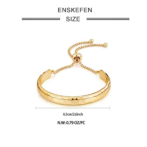 14K Gold Bracelets for Women Adjustable Slider Bracelet Bangle Bracelets for Women Trendy Chain Bracelet - color: Gold Hammered