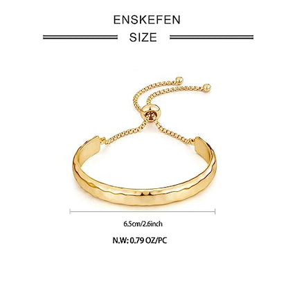 14K Gold Bracelets for Women Adjustable Slider Bracelet Bangle Bracelets for Women Trendy Chain Bracelet - color: Gold Hammered