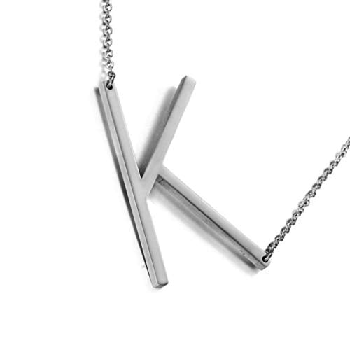 MOMOL Sideways Initial Necklace 18K Gold Plated Stainless Steel Large Big Letters Pendant Necklace Script Name Monogram Necklaces for Women - color: K
