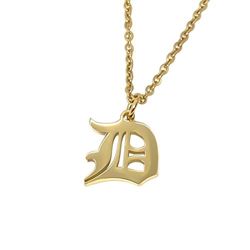 Old English Initial Alphabet Letter Necklace - style: D-Gold