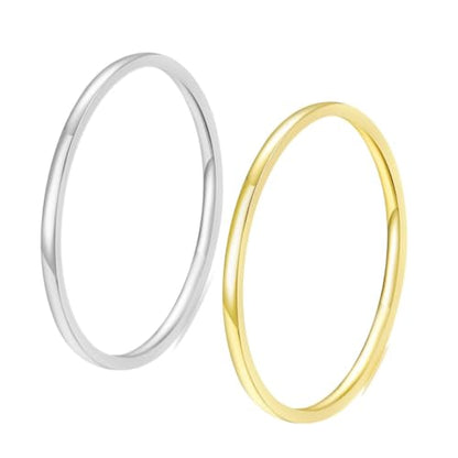 Women Stainless Steel Solitaire Stackable Ring Non Tarnish - color: Gold + Silver, size: 3.5