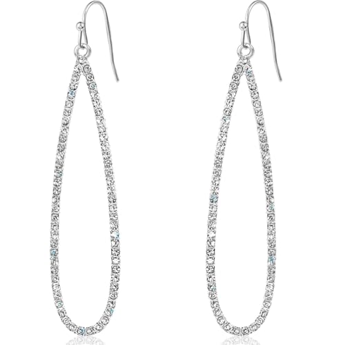 Simulated Diamond Teardrop Dangle Earrings for Women - Long Dangling CZ | Plated in Gold Tone or Silver Tone - color: 2.7" inch Teardrop - Silver