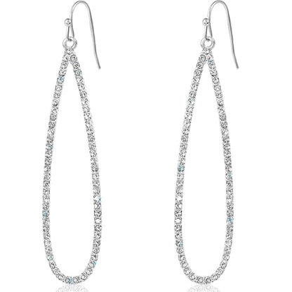 Simulated Diamond Teardrop Dangle Earrings for Women - Long Dangling CZ | Plated in Gold Tone or Silver Tone - color: 2.7" inch Teardrop - Silver