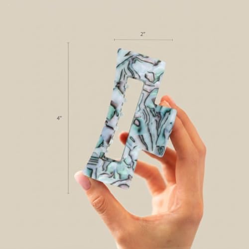 France Luxe Large Rectangle Cutout Hair Claw Clip, Strong Hold, South Sea | Secure Grip for Thick Hair, Roomier Fit for Thicker Hair, Handmade in France, Cellulose Acetate Shine, Everyday Hairstyles - color: South Sea