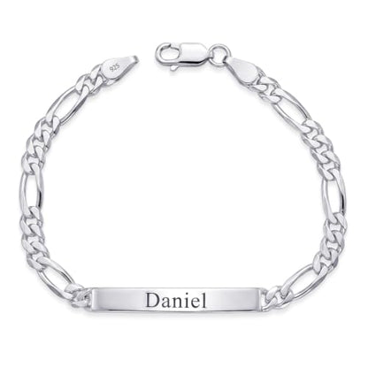 LeCalla Personalized Customised Engraved Name Men's Figaro Chain ID Bracelet in 925 Sterling Silver Personalized Custom Birthday Christmas Fathers Day Jewelry Gift for Dad Husband - color: Thickness 5.5 mm