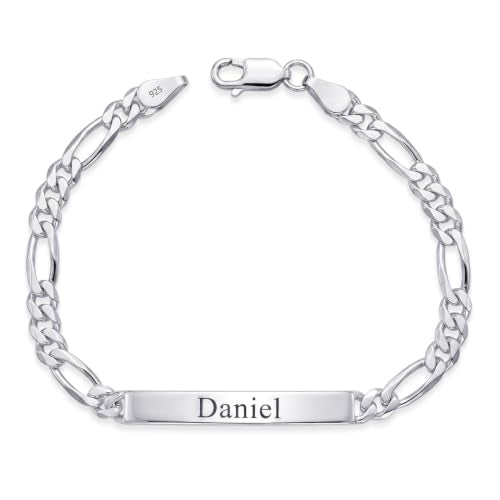 LeCalla Personalized Customised Engraved Name Men's Figaro Chain ID Bracelet in 925 Sterling Silver Personalized Custom Birthday Christmas Fathers Day Jewelry Gift for Dad Husband - color: Thickness 5.5 mm