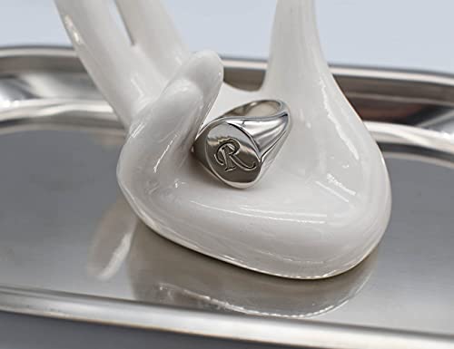 Sterling Silver Personalized Script Initial Letter Custom Signet Engrave Rings Jewelry - color: Silver