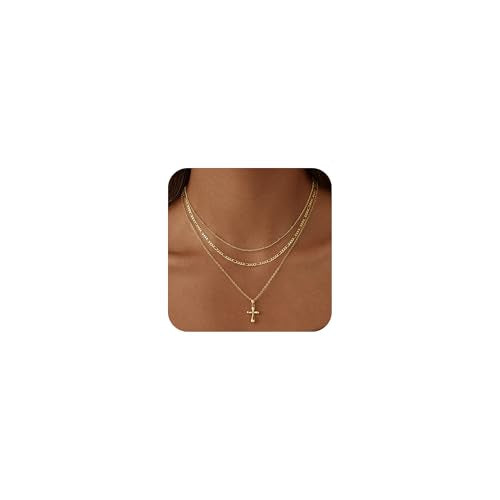 Layered Gold Cross Necklaces for Women, Stack Stackable 14K Gold/Silver Plated Cubic Zirconia Pendant Necklace Set Dainty Choker Layering Necklaces for Women Faith Jewelry Religious Gift - style: Gold-3