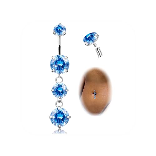 G23 Titanium Dangle Belly Button Rings for Women Dangling Navel Rings CZ Belly Rings Curved Barbell Internally Threaded Belly Piercing Jewelry - color: Blue