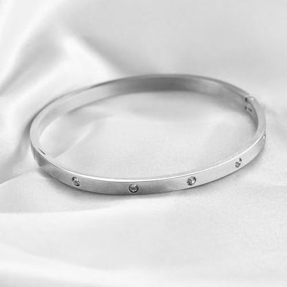MYNENEY Womens Bracelets Stainless Steel Pave Cubic Zironia Stackable - color: 4mm-Crystal Silver, size: 6.1 Inch