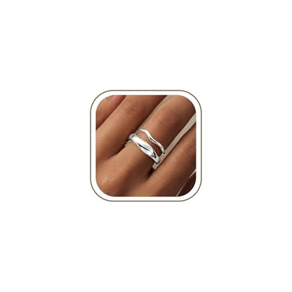 Gold Rings for Women Men Non Tarnish, Waterproof Chunky 14K Gold Plated Dainty Stackable Rings Trendy Statement Pinky Thumb Rings Engagement Eternity Wedding Band Ring Stacking Gold Jewelry Size 3 4 5 6 7 8 9 10 11 - color: Silver, size: 11.5