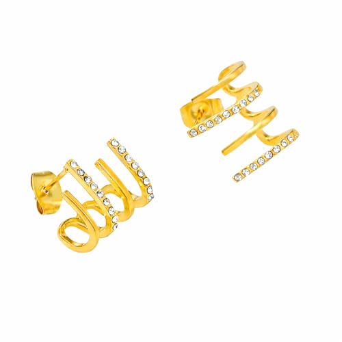 18K Gold Plated Stainless Steel Statement Earrings for Women - Trendy Hoops with Cubic Zirconia - Lightweight Non-Tarnish Waterproof Fashion Jewelry Gift - style: Ear Clip statement earrings