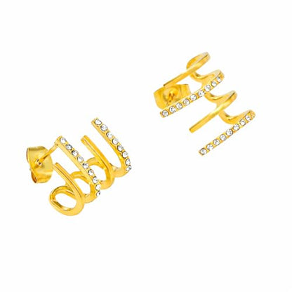 18K Gold Plated Stainless Steel Statement Earrings for Women - Trendy Hoops with Cubic Zirconia - Lightweight Non-Tarnish Waterproof Fashion Jewelry Gift - style: Ear Clip statement earrings