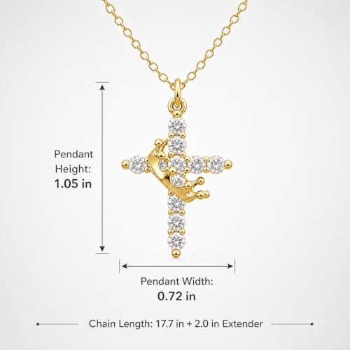 Cross Necklace for Women, Gold Plated Round Pendant with Cubic Zirconia - color: Gold