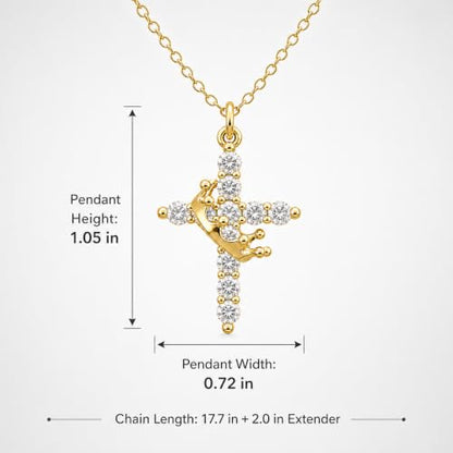 Cross Necklace for Women, Gold Plated Round Pendant with Cubic Zirconia - color: Gold