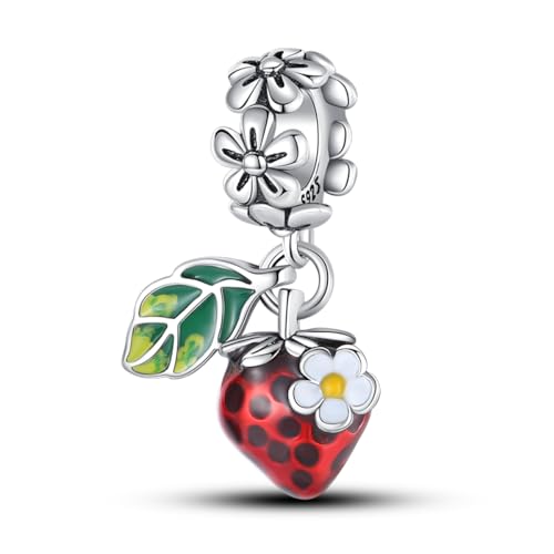 14K Gold Plated Charms for Bracelets Necklace Star Moon Cross Beads Woman | 925 Sterling Silver Charms Butterfly Cute Cat Dog Evil Eye Lucky Bracelet Beads Aesthetic Peandant Jewelry Gift for Mom - color: Fruit strawberry charm