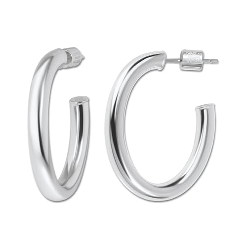 18K Gold Plated Sterling Silver Earrings for Women – Pure & Polished, Twist, Square, Hinged Tube, Abstract & Heart Shape Hoops – Lightweight, Hypoallergenic, Non-Tarnish Jewelry (Sizes: 3x35mm-46x30mm) - color: Silver, size: Polish Hoop (4x35x40mm)