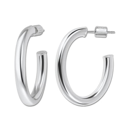 18K Gold Plated Sterling Silver Earrings for Women – Pure & Polished, Twist, Square, Hinged Tube, Abstract & Heart Shape Hoops – Lightweight, Hypoallergenic, Non-Tarnish Jewelry (Sizes: 3x35mm-46x30mm) - color: Silver, size: Polish Hoop (4x35x40mm)