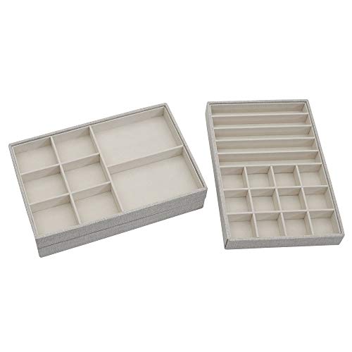 Household Essentials Grey Stacking Jewelry Organizer Box Tray Set with Removable Lid Fabric (744-1) - color: White