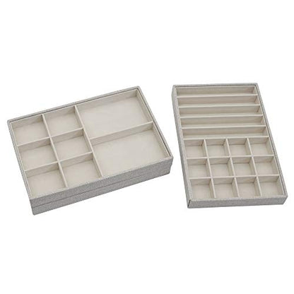 Household Essentials Grey Stacking Jewelry Organizer Box Tray Set with Removable Lid Fabric (744-1) - color: White