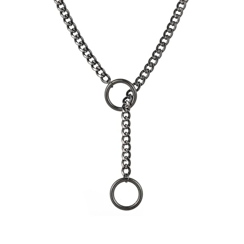 Heart O Ring Slip Chain Necklaces for Women and Men Stainless Steel Long Cuban Chain Bar Necklace Punk Rock Collar Necklaces Handmade Adjustable Lariat Y Necklace - color: Black Ring